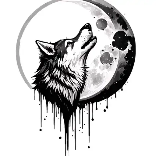 Wolf howling to the moon tattoo design idea
