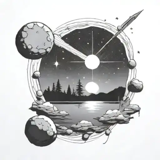 lake and meteor shower tattoo design idea