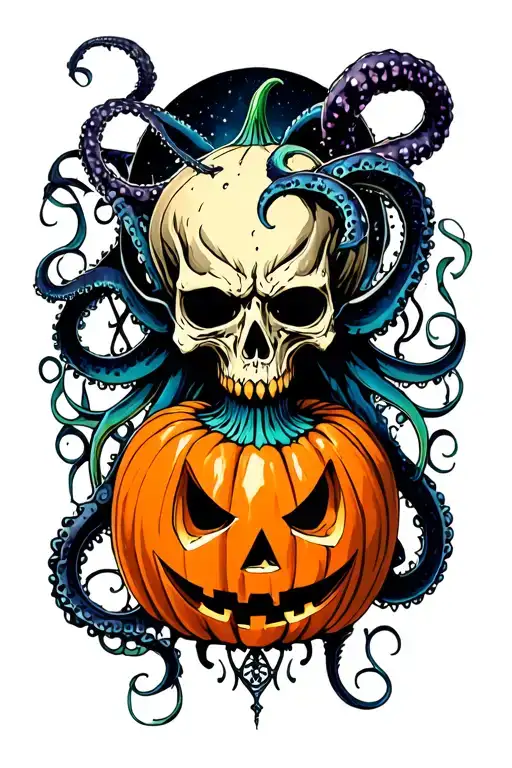 jack o lantern, tentacles, eldritch, deep space tattoo design idea