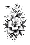 Lilly's and stars scattered tattoo design idea