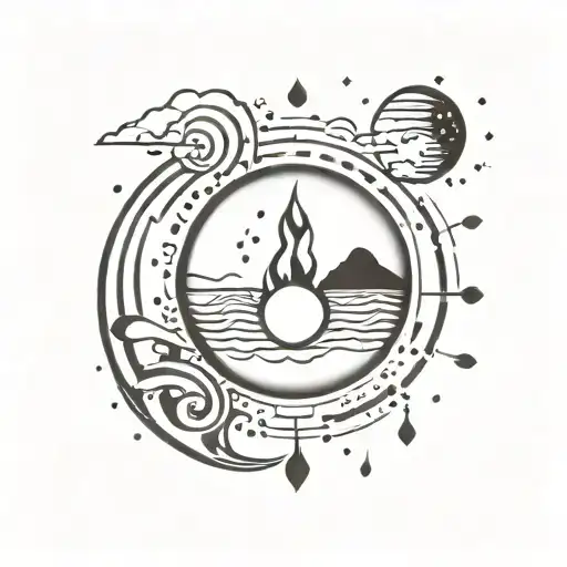 Light, spirit, rain, fire, oxygen, moon tattoo design idea