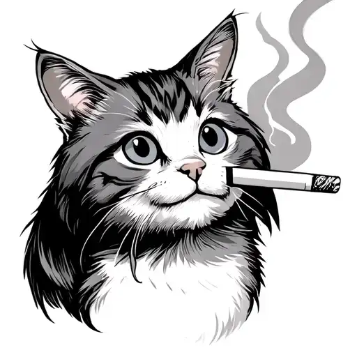 goofy little cat smoking a cigarette tattoo design idea