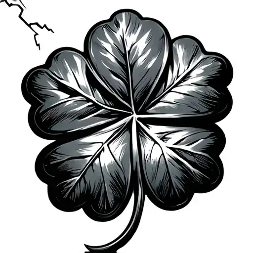 black five leaf clover in lightning with five leaves in playful style tattoo design idea