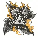 basic lucky tattoo with flames and two dice   tattoo design idea