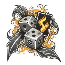 basic lucky tattoo with flames and two dice   tattoo design idea