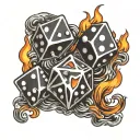 basic lucky tattoo with flames and two dice   tattoo design idea