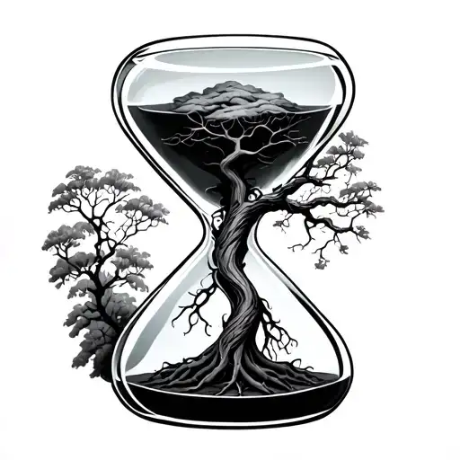 hourglass with tree wrapped tightly tattoo design idea