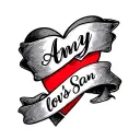 "Amy love’s Sam " red heart banner wrapped tattoo design idea
