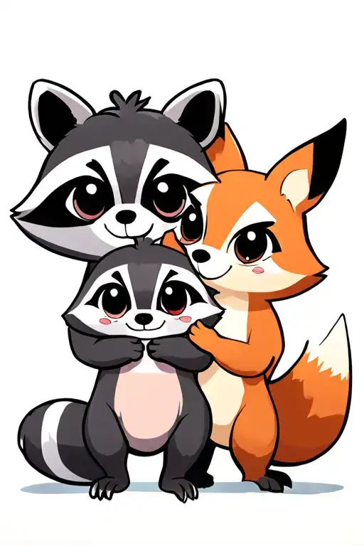 cartoon raccoon, possum, and fox playing together tattoo design idea