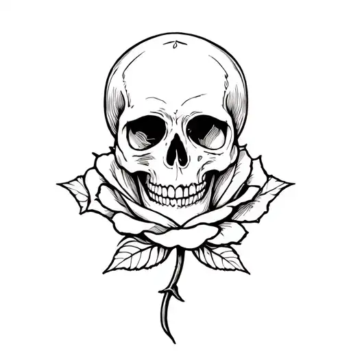 skull inside a rose , gothic tattoo tattoo design idea