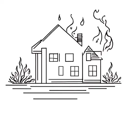 burning house tattoo design idea