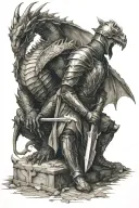 dragon and knight kneeling tattoo design idea