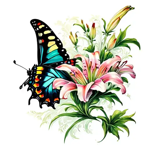 lilies with swallowtail butterflies  tattoo design idea
