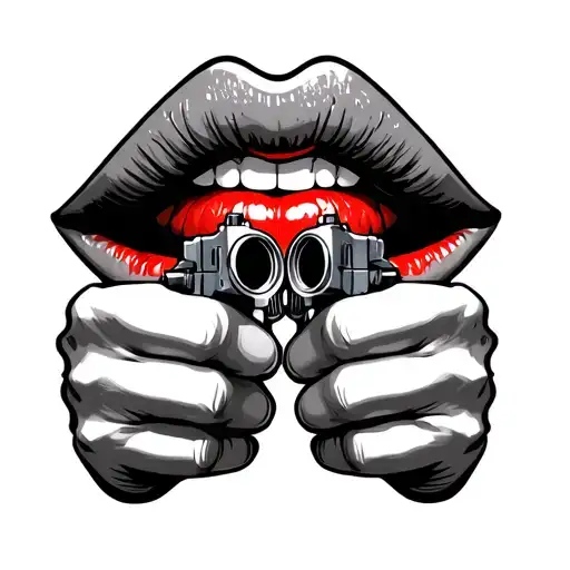 lips with gun pointing towards each other tattoo design idea