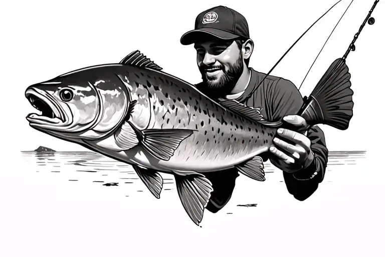 fishing with a son and dad tattoo design idea