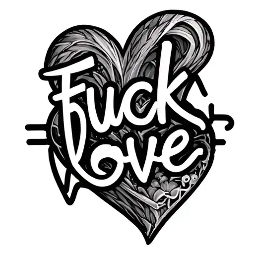 heart beat line say " fuck love" written in cursive tattoo design idea