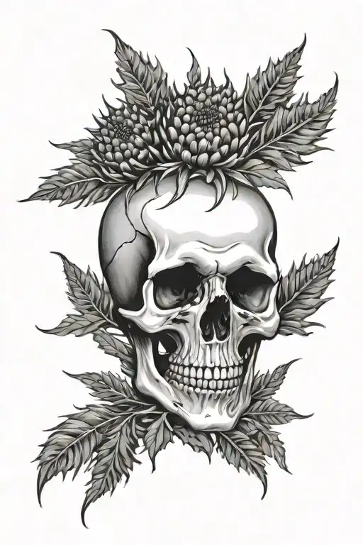 skull and crossbones. insted of crossbones there are thistle plants. tattoo design idea