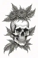 skull and crossbones. insted of crossbones there are thistle plants. tattoo design idea