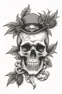 skull and crossbones. insted of crossbones there are thistle plants. tattoo design idea