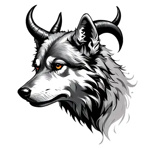 devil horns , wolf , gemini sign tattoo design idea