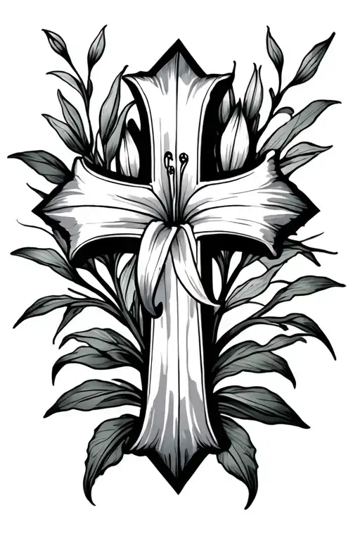 Cross / lily / date tattoo tattoo design idea