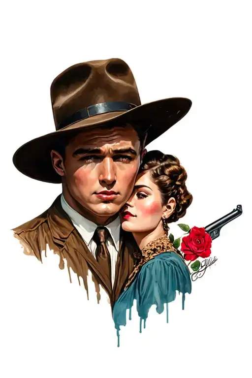 modern Bonnie and Clyde inspired tattoo design idea