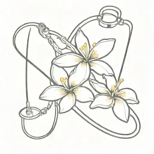 frangipani with stethoscope and phoenix tattoo design idea