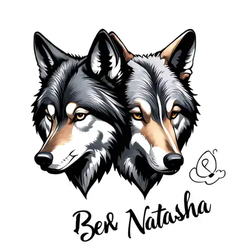 "Ben & Natasha" wolf head tattoo design idea