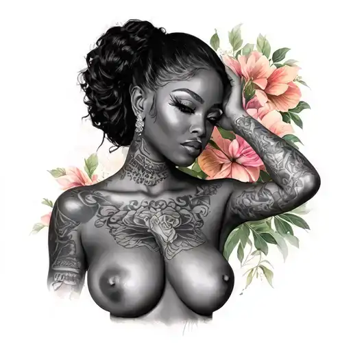 sexy, naked, big breasted , tattooed, black woman tattoo design idea
