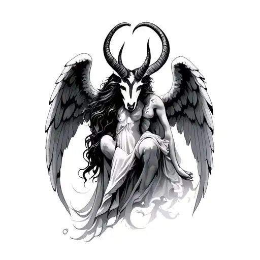 mix angel azrael and angel azazel and capricorn zodiac sign tattoo design idea