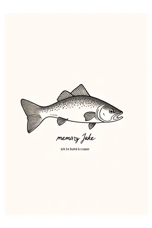 a one line tattoo of a trout as a memory of my brother Jake with his name within the fish (feminine tattoo) tattoo design idea
