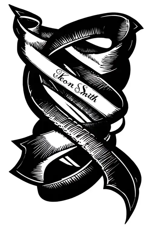long ribbon with "Keon Smith Sr." on it for forearm tattoo design idea