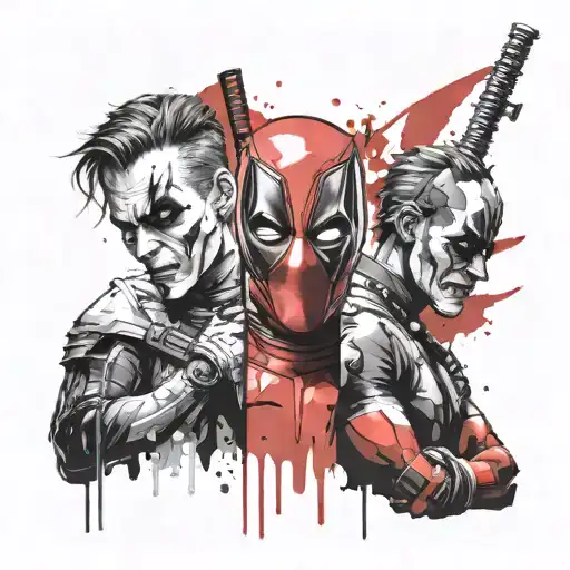 deadpool and the joker face split vertically so half tattoo design idea