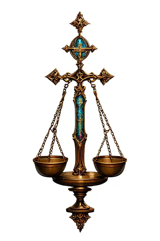 very detailed Gothic Catholic style libra scale tattoo design idea