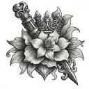 sword in stone crown daffodil scroll wrapped tattoo design idea