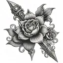 sword in stone crown daffodil scroll wrapped tattoo design idea