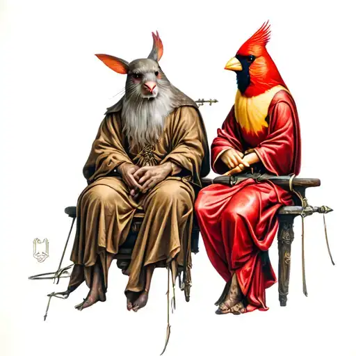 ratagast staff with two cardinals sitting tattoo design idea