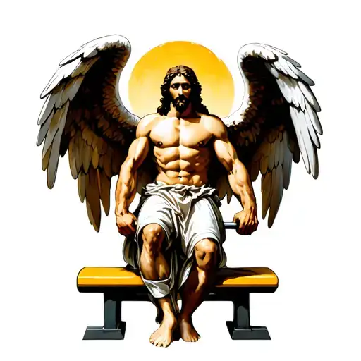 Angel Jesus bench pressing tattoo design idea
