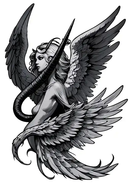 angel wings and Devil horns sleeve tattoo tattoo design idea