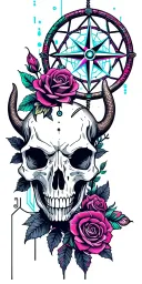 Metal, Southwest, Cactus, Dead Roses, Compass, Dreamcatcher, Snake, Longhorn skull tattoo design idea