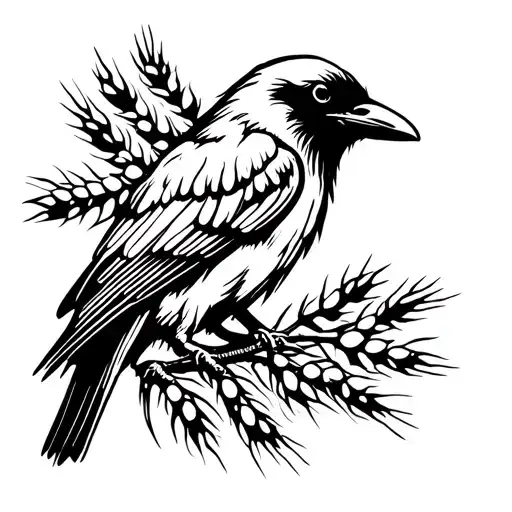 crow with barley grains tattoo design idea