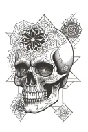skull with mandala on forehead and a geometric background  tattoo design idea