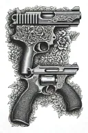 matching Gun Tattoos representing mothers love tattoo design idea
