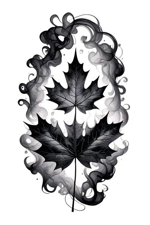 Shoulder piece: Ethereal smokey greyscale maple leaf to represent Canadian roots, hidden/encorporated in the smoke aroun tattoo design idea