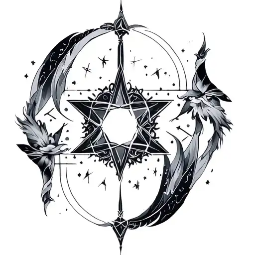 symmetrical design that combines the Leo and Virgo constilations Star patterns tattoo design idea