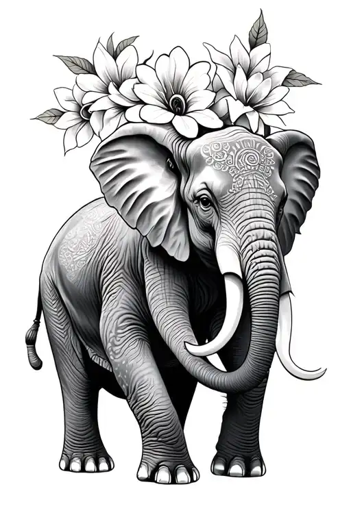 elephant flowers going tattoo design idea