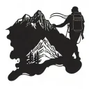 A silhouette of a hiker walking along the Pacific Crest Trail with a mountain range in the background tattoo design idea