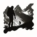 A silhouette of a hiker walking along the Pacific Crest Trail with a mountain range in the background tattoo design idea