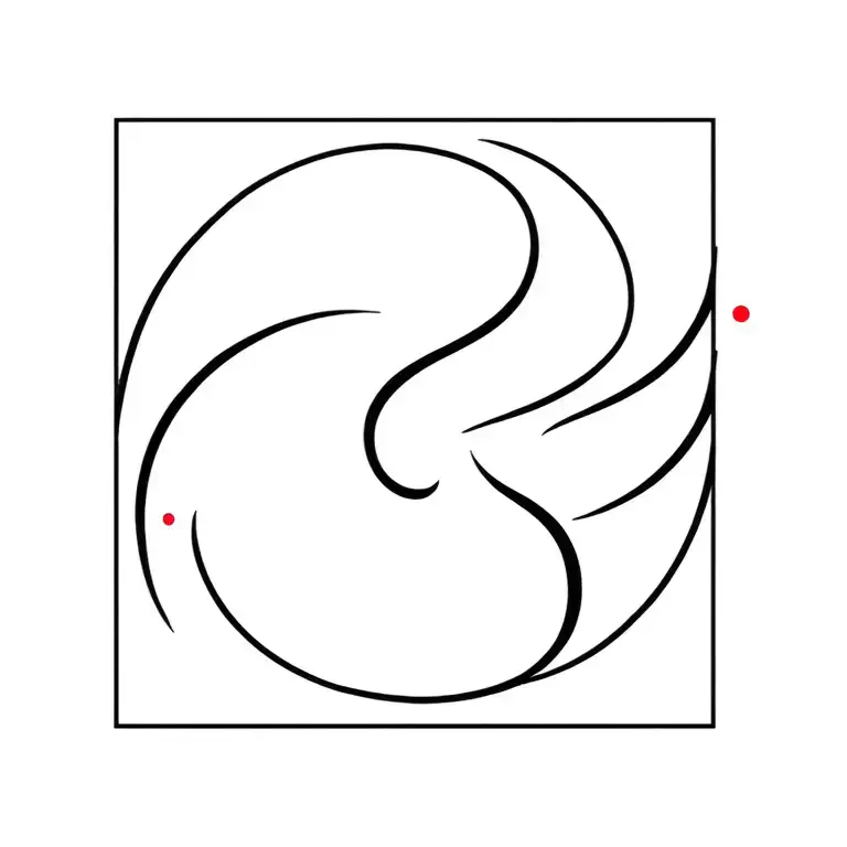 A minimalist flame shape – curved around a half circle, dynamic, slightly open.In pure black, but with a small red dot  tattoo design idea