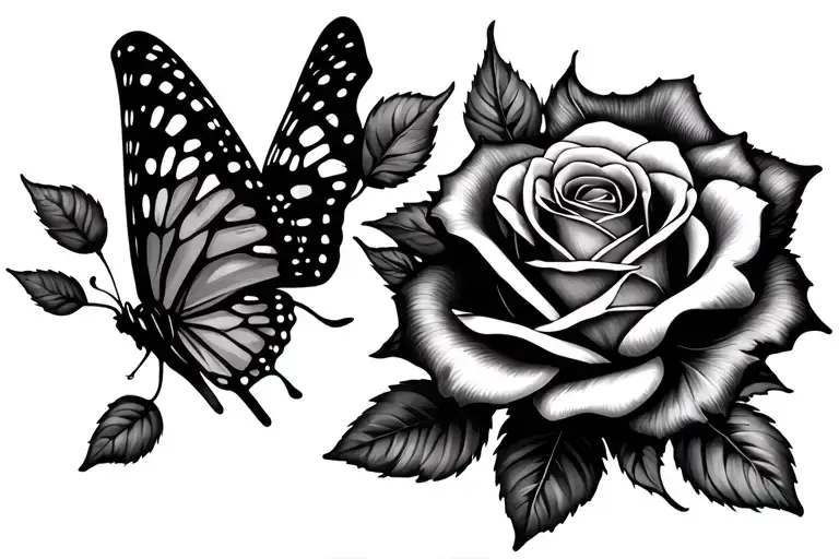 a butterfly and a rose tattoo with no leaves falling tattoo design idea